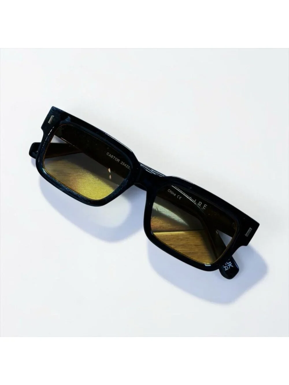 AIRE Castor Black Rectangular Sunglasses Amber Lens Retro Y2K Blogger Chic